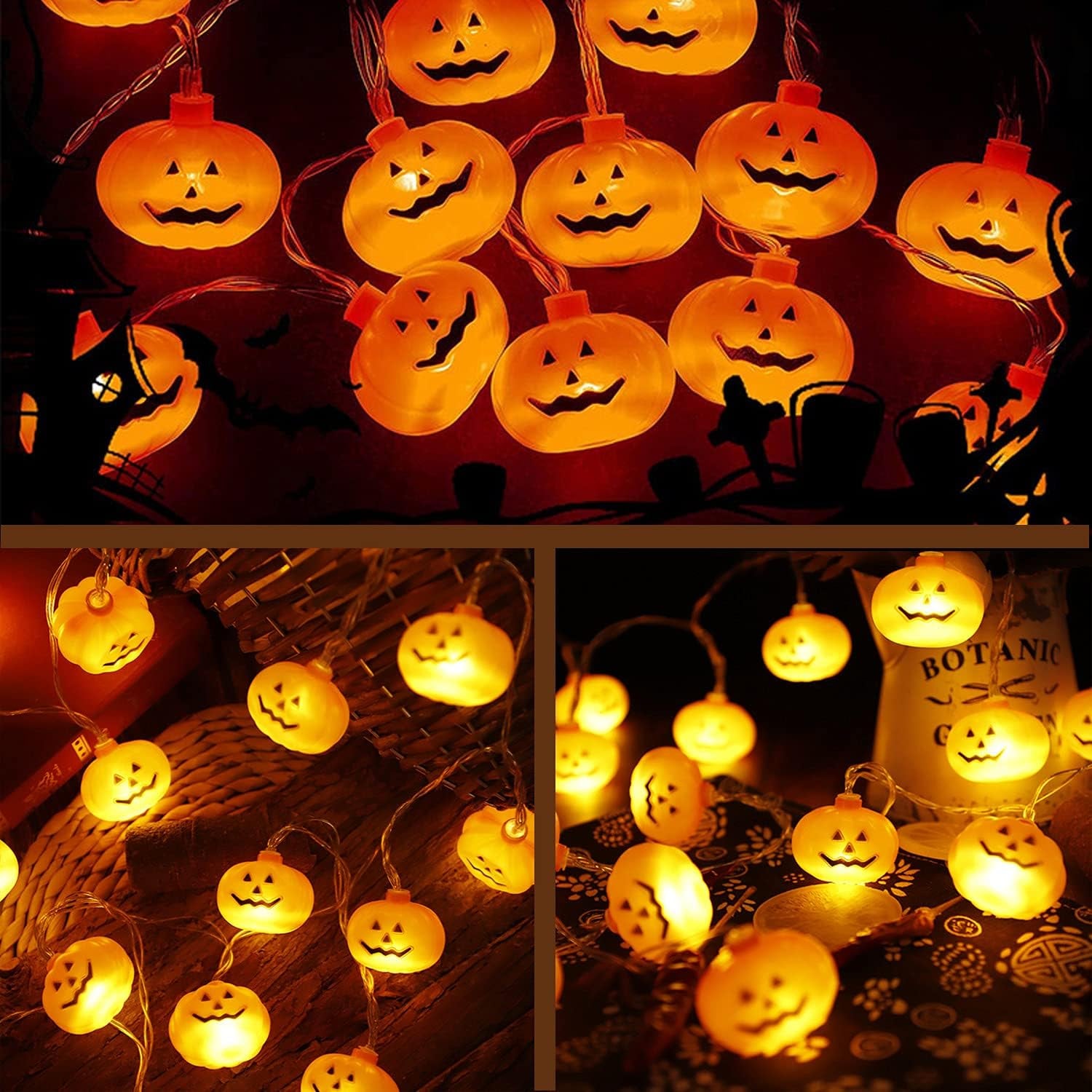 Halloween Lights,Halloween Pumpkin String Lights for Halloween Decorations,Battery Operated 8 Mode Waterproof 40 Leds 20FT for Halloween Party Decorations