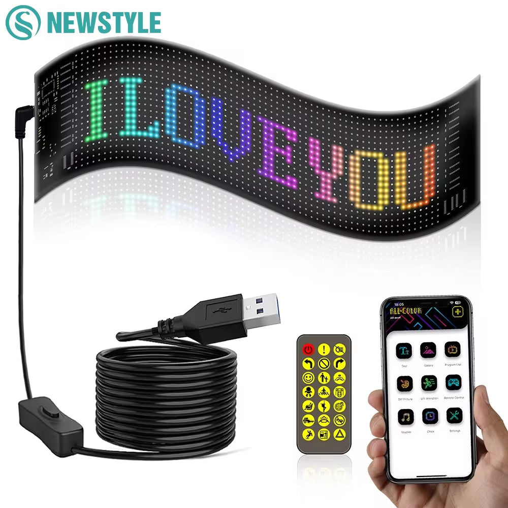 Car LED Sign Bluetooth APP LED Matrix Pixel Panel Night Light DIY Programmable Flexible LED Display for Car Store Hotel Bar