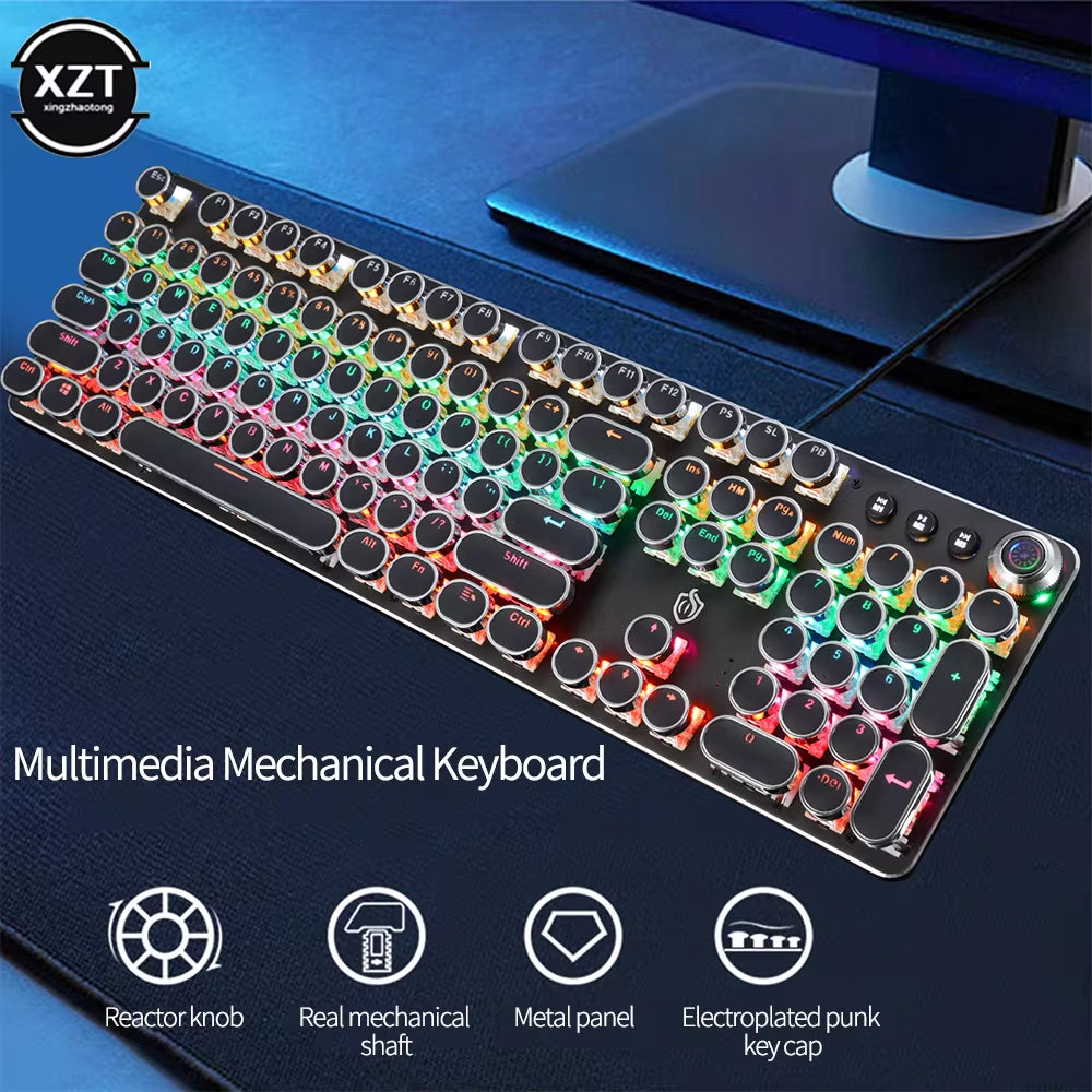 Gaming Mechanical Keyboard Retro Punk USB Wired LED 23 Mode RGB Backlit Switch 104 Keys Full Keypad Green Axis for Computer Game