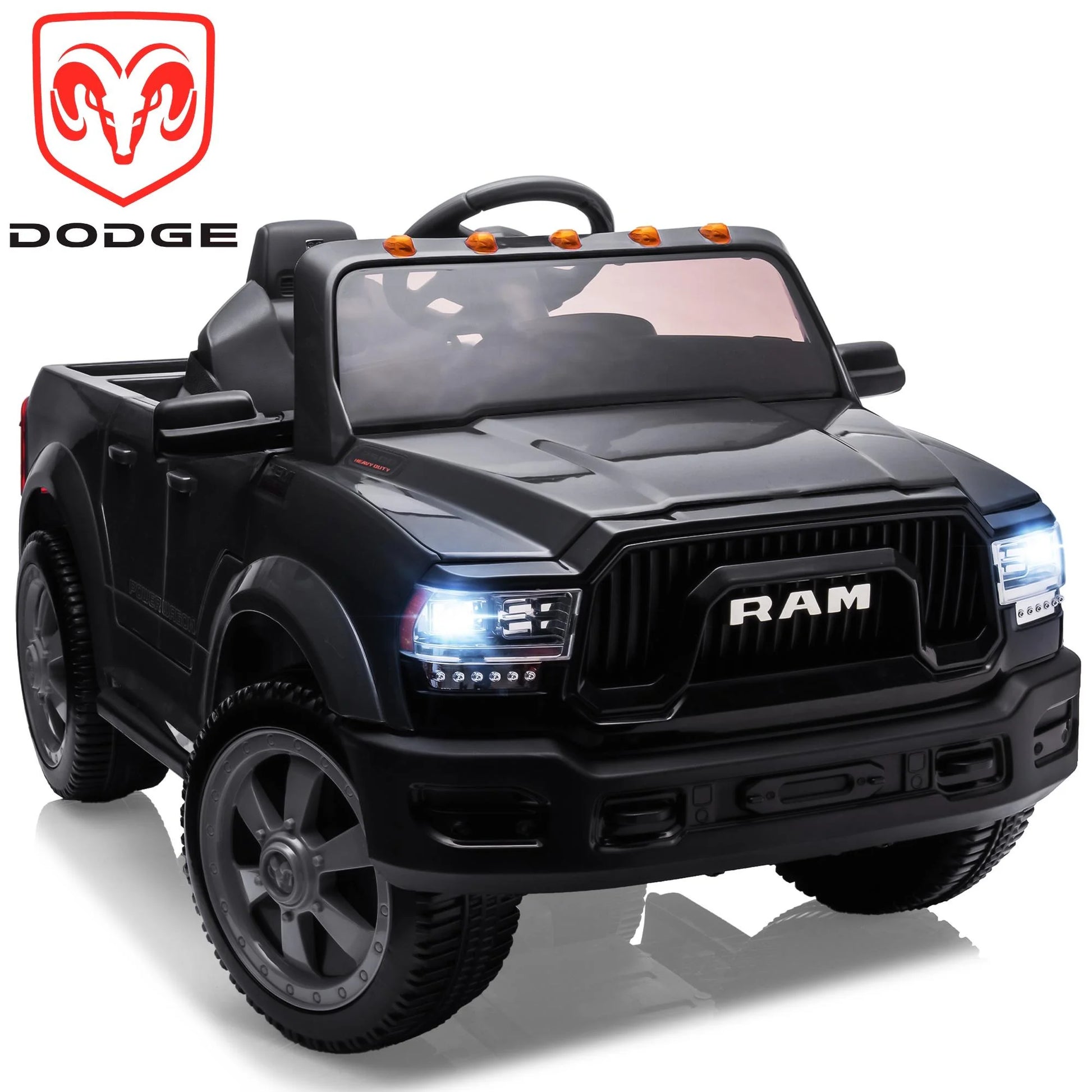 Dodge RAM Ride on Car, 12V Powered Ride on Toy with Remote Control, Rear Wheel Suspension, 5 Point Safety Belt, MP3 Player, Bluetooth, LED Lights, Electric Vehicles for 3-8 Years Boys Girls, Black