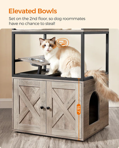 Kimmel 58" Cat Condo with Litter Box Enclosure and Elevated Bowls