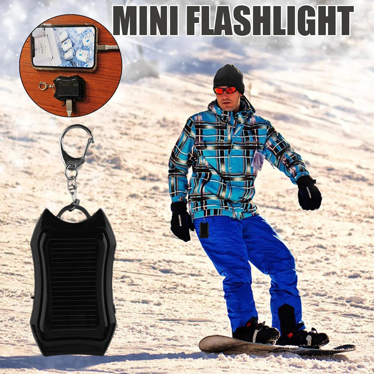 Solar Power Bank Keychain 1200Mah Solar Charger Keychain with 3 LED Mini Portable Solar Panel Charger Camping Survival Emergency