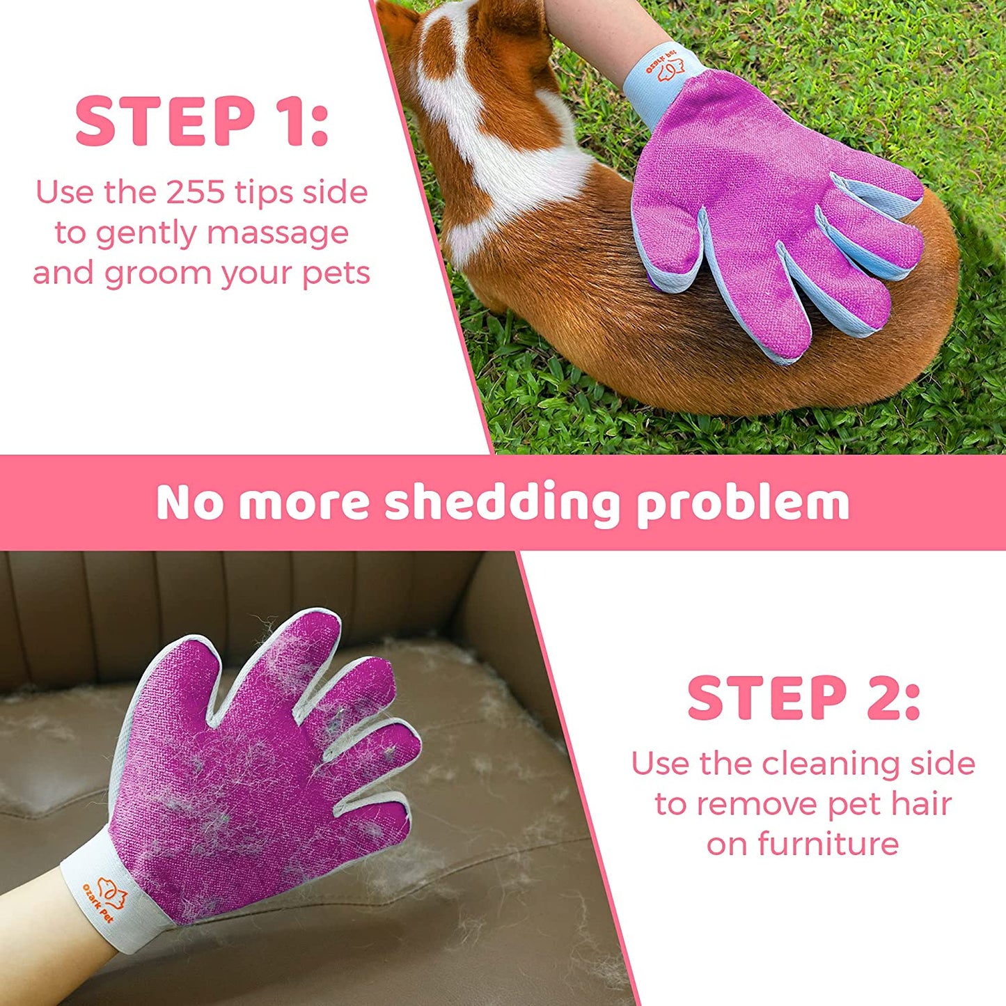 Dog Brush and Cat Brush-With Deshedding Brush, Dog Dematting Tools and 2 Side Shedding Brush Glove, Reduce Shedding up to 95%, for Short to Long Hair, Small to Medium Breeds by  (Pink Small)