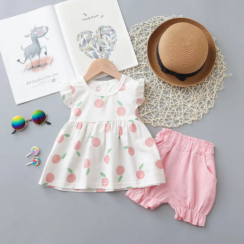 Two Pieces Cotton Girls Clothing Sets Summer Vest Sleeveless Children Sets Fashion Girls Clothes Suit Casual Floral Outfits 1-5T