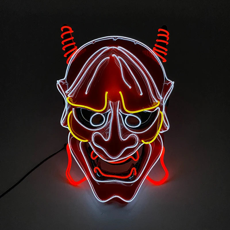 Hot Sales Halloween Horror Mask LED Neon Light up Mask Carnival Party Scary Mask Cosplay LED Mask Glow Party Supplies Dropship