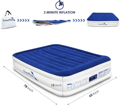 Twin Air Mattress with Built in Pump - 15" Luxury Size Self-Inflating Blow up Mattress with Neck Support - Inflatable Air Bed for Portable Travel & Home Use (Blue/White)