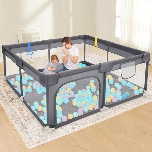 Baby Playpen, 50"×50" Play Pens for Babies and Toddlers, Safe Anti-Fall Play Yard with Gates, Baby Fence with Breathable Mesh, Indoor & Outdoor Kids Activity Center, Anchor Grey