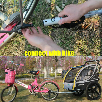 3 in 1 Twins Bike Trailer, 20 Inch Big Wheel Baby Stroller, Foldable Kids Jogger, Two Seats Outdoor Bicycle Wagon