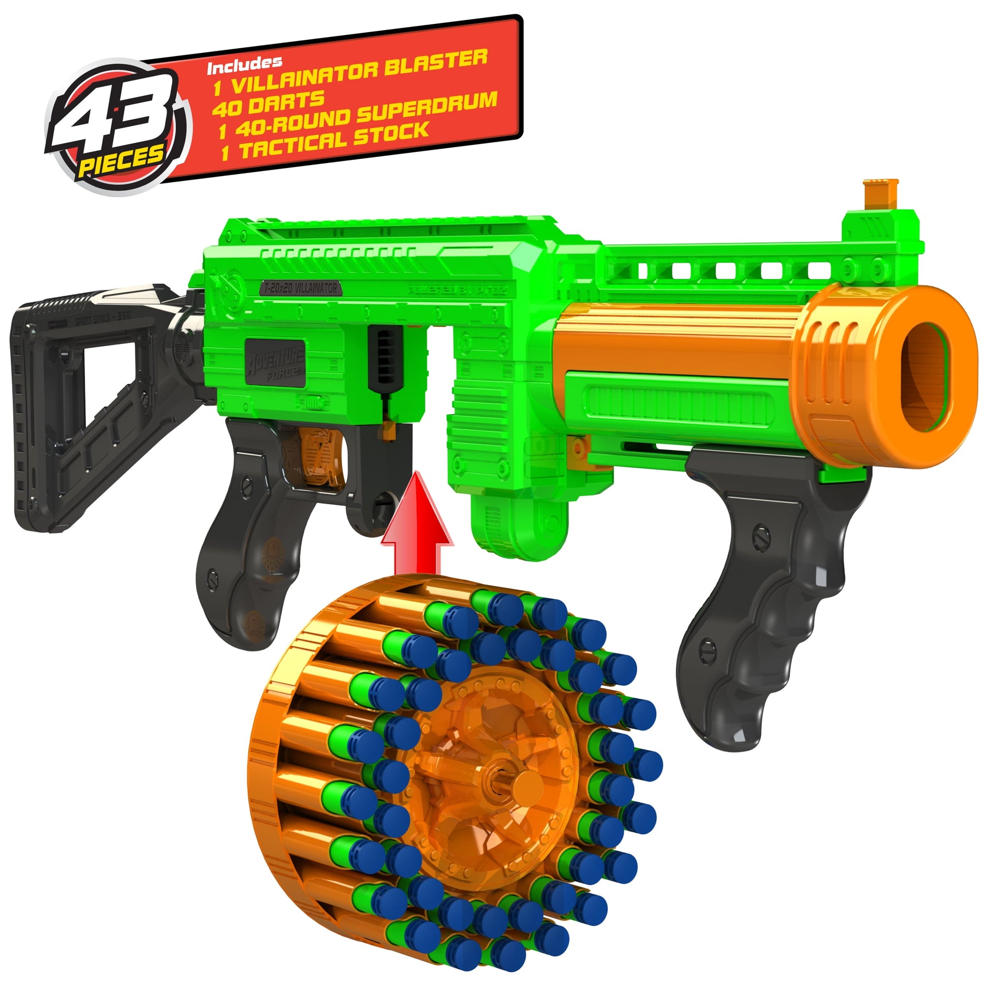 Villainator Pump-Action Super-Drum Dart Blaster - Compatible with NERF Foam Darts