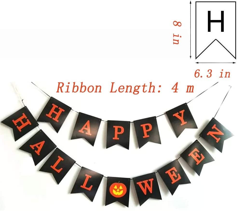 Black HAPPY HALLOWEEN Banner Garland with Pumpkin Sign, Halloween Party Decorations