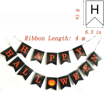 Black HAPPY HALLOWEEN Banner Garland with Pumpkin Sign, Halloween Party Decorations