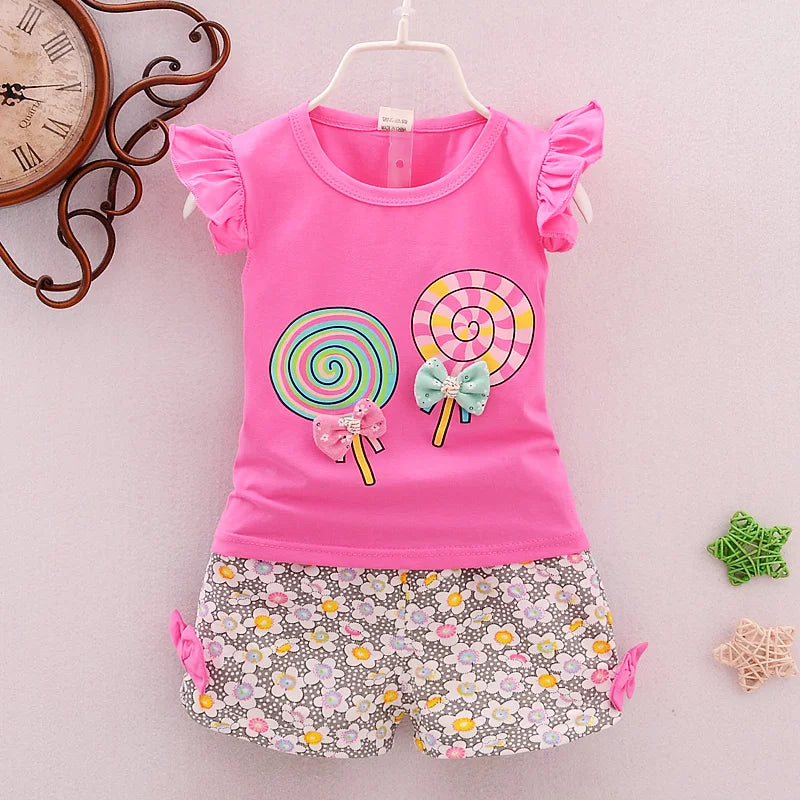 Two Pieces Cotton Girls Clothing Sets Summer Vest Sleeveless Children Sets Fashion Girls Clothes Suit Casual Floral Outfits 1-5T