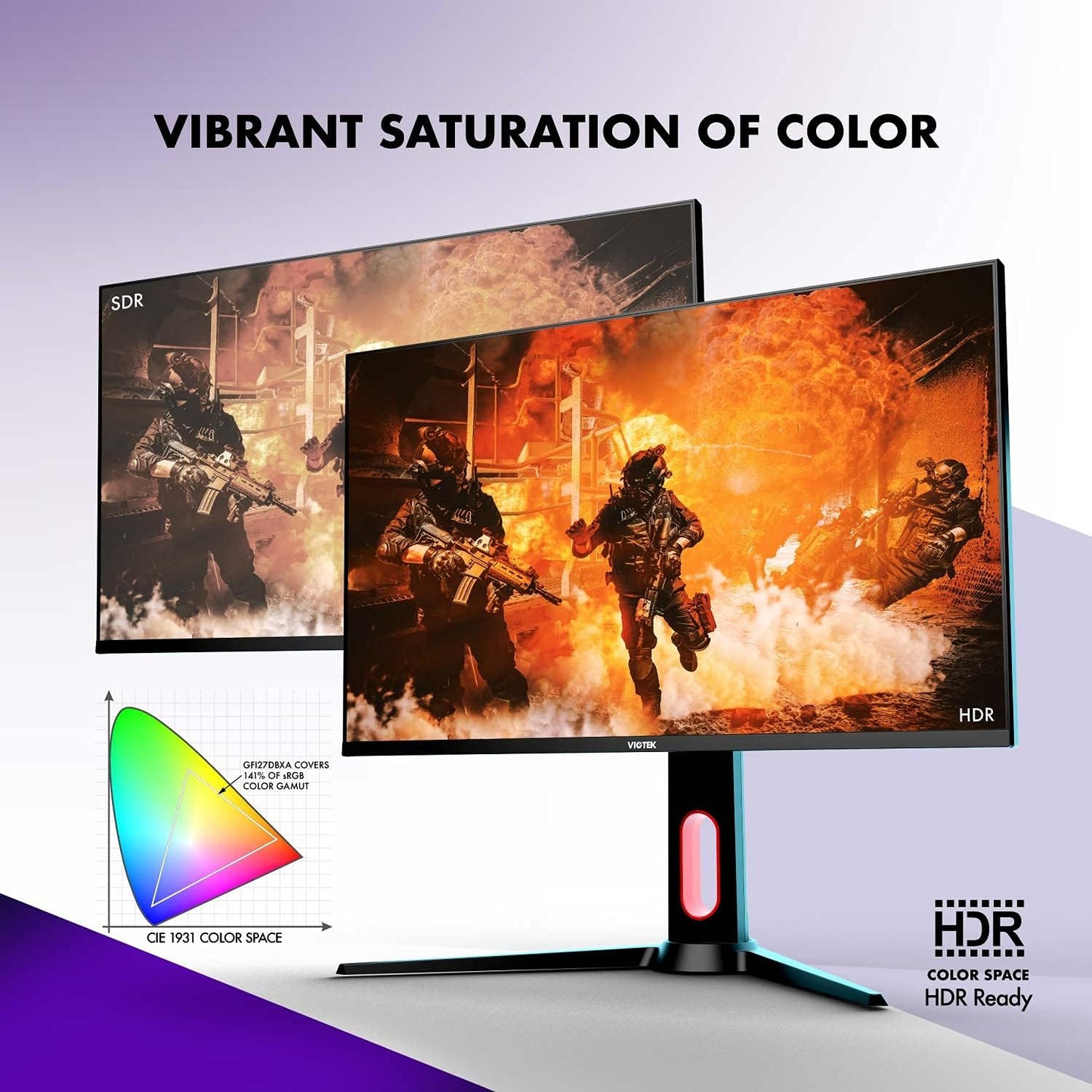 GFI27DBXA 27 Inch 180Hz QHD 1440P 1Ms Gaming Monitor with HDR, Gsync/Freesync Compatible, HDMI 2.0, Displayport 1.4, VESA, 141% Srgb & over 1 Billion Colors – 3 Years Zero Dead Pixels