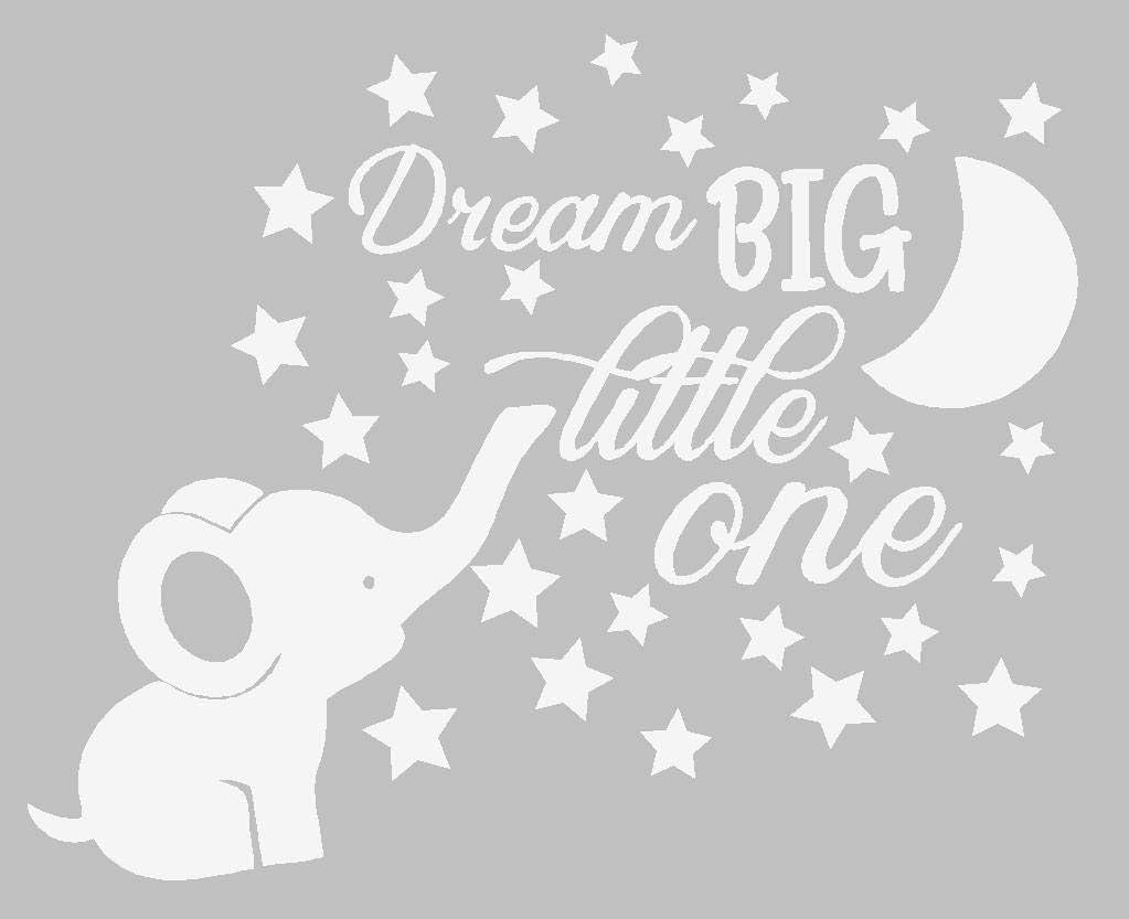 Dream Big Little One Lovely Elephant and Moon Stars Wall Decor Stickers for Kids Room Baby Girl Decals BA048 (White)