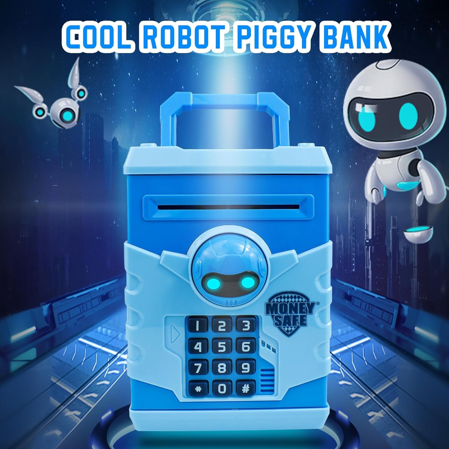 Piggy Banks for Kids, Electronic Password Code Money Banks ATM Banks Box Coin Bank for Children Boys and Girls (Baby Blue)