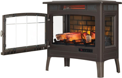 Electric Infrared Quartz Fireplace Stove with 3D Flame Effect, Bronze