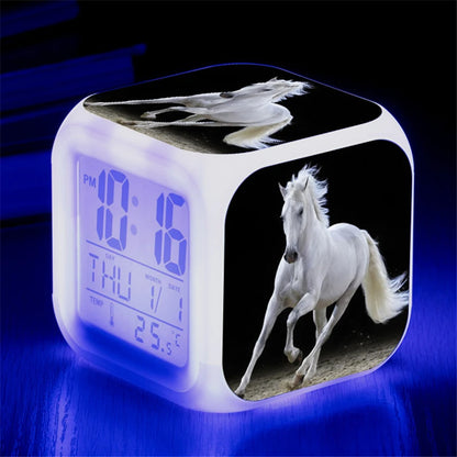 Animals Horse Digital Clocks Color Changing Despertador White Horses Led Alarm Clocks Action Figure Light up Toys Doll Kids Gift