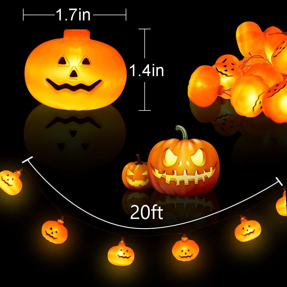 Halloween Lights,Halloween Pumpkin String Lights for Halloween Decorations,Battery Operated 8 Mode Waterproof 40 Leds 20FT for Halloween Party Decorations