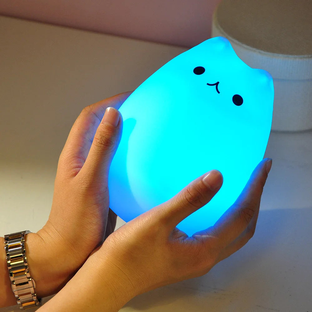 Silicone Touch Sensor LED Night Light for Children Baby Kids 7 Colors 2 Modes Cat LED USB LED Night Lamp