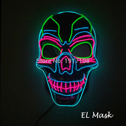 Hot Sales Halloween Horror Mask LED Neon Light up Mask Carnival Party Scary Mask Cosplay LED Mask Glow Party Supplies Dropship