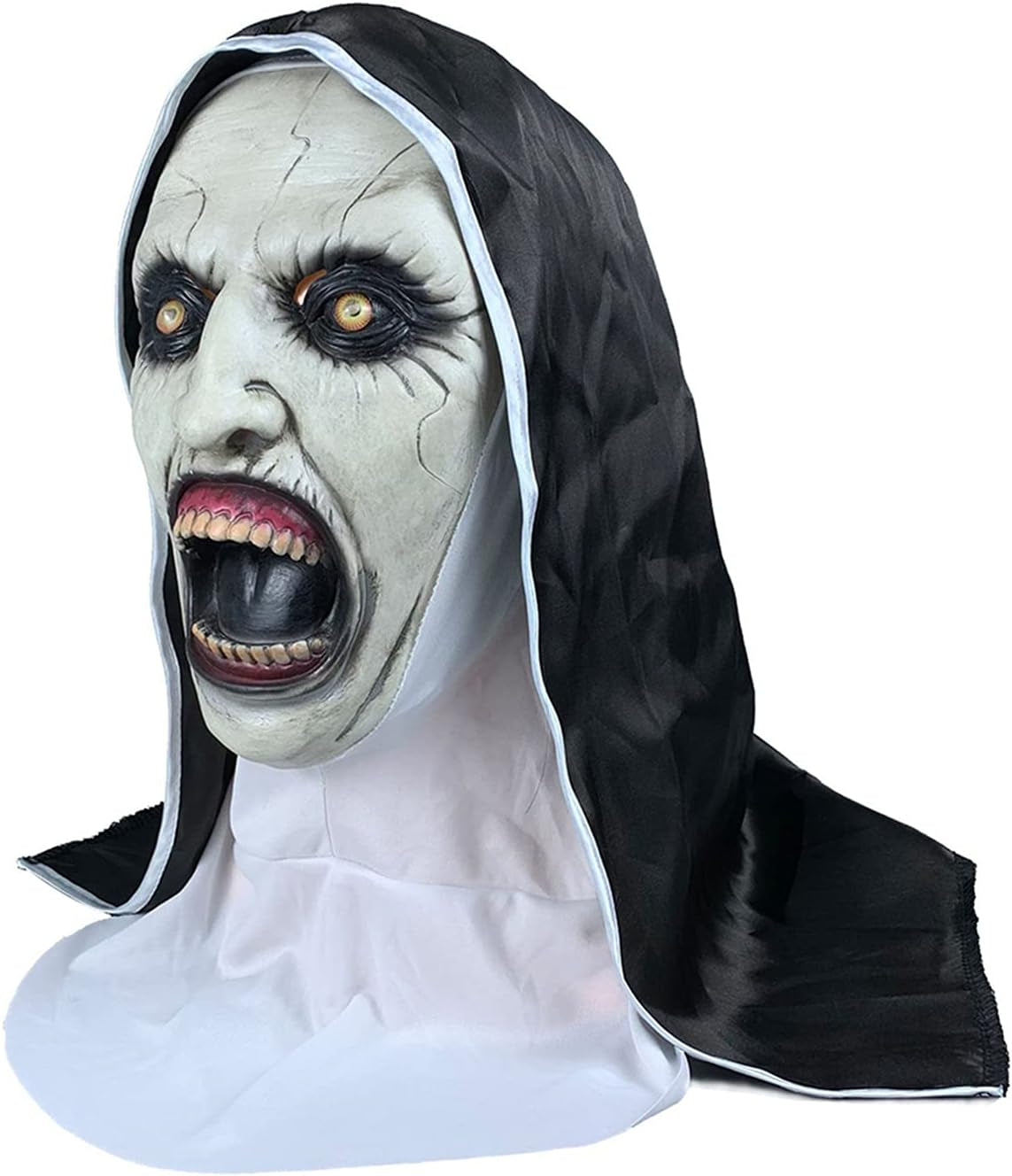 Scary the Nun Mask Conjuring Costume Adult Latex Masks with Headscarf Creepy Nun Cosplay Costumes Halloween Horror Movie Role Play Dress up Party Props