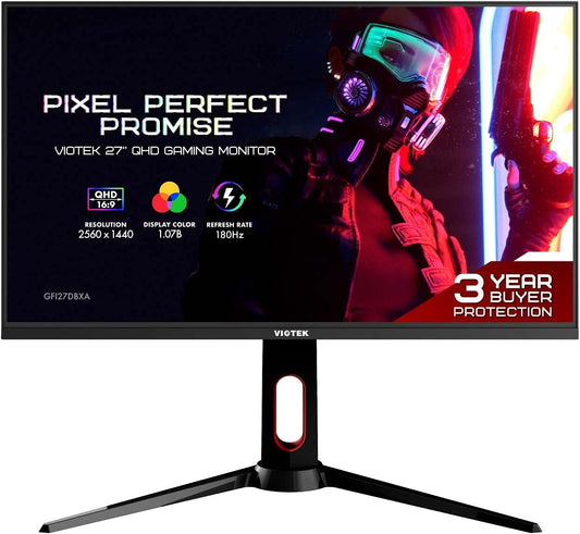 GFI27DBXA 27 Inch 180Hz QHD 1440P 1Ms Gaming Monitor with HDR, Gsync/Freesync Compatible, HDMI 2.0, Displayport 1.4, VESA, 141% Srgb & over 1 Billion Colors – 3 Years Zero Dead Pixels