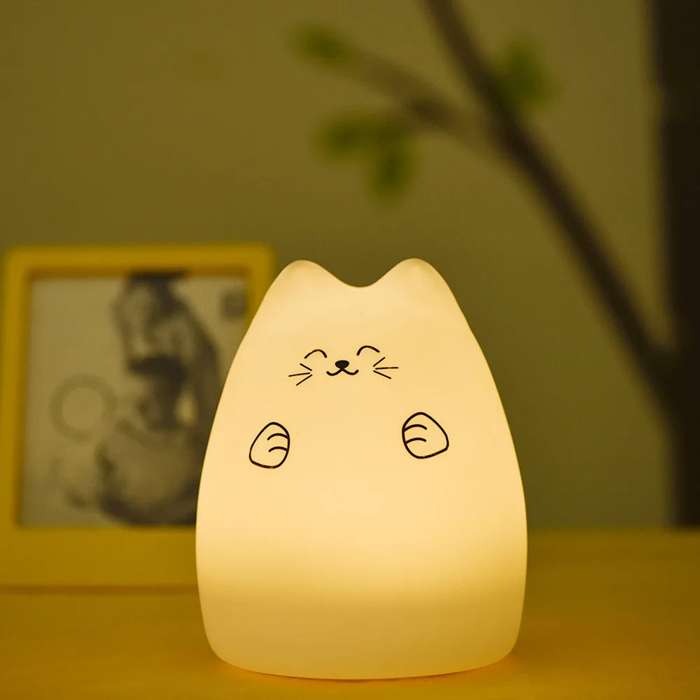 Silicone Touch Sensor LED Night Light for Children Baby Kids 7 Colors 2 Modes Cat LED USB LED Night Lamp