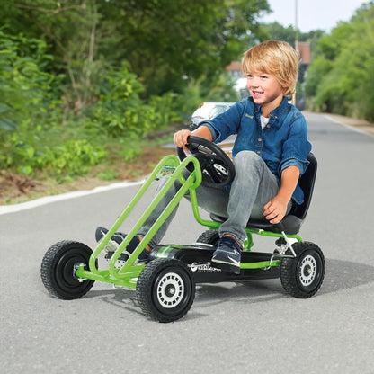 Lightning Ride on Pedal Go Kart Toy with Ergonomic Adjustable Bucket Seat, Handbrake, and Sharp Handling for Boys and Girls, Green