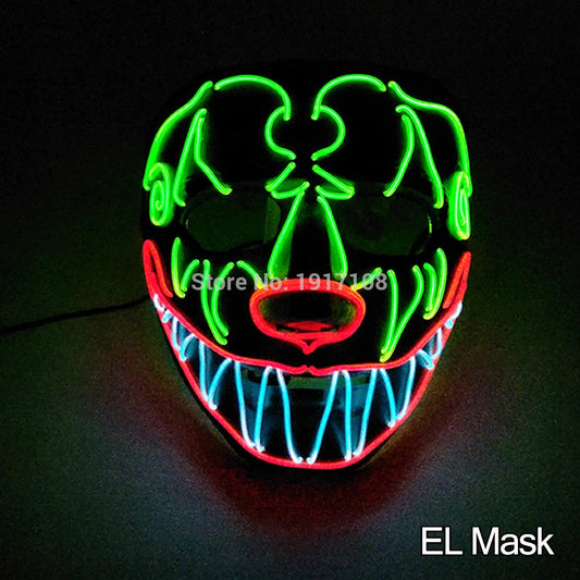 Hot Sales Halloween Horror Mask LED Neon Light up Mask Carnival Party Scary Mask Cosplay LED Mask Glow Party Supplies Dropship