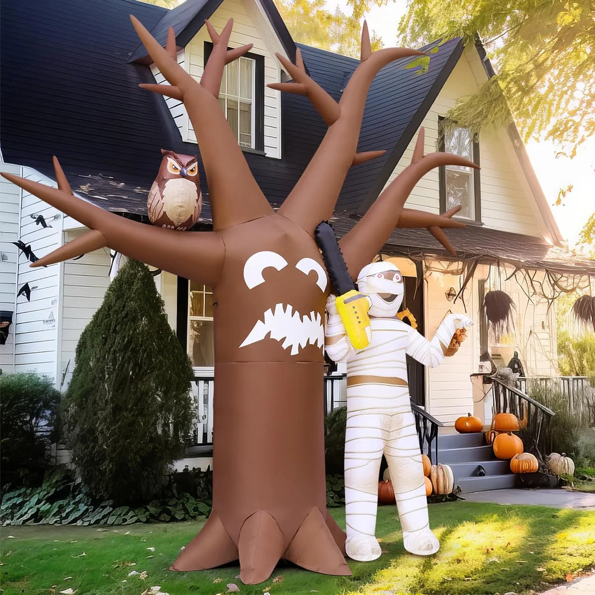 Halloween Inflatable 12 FT Inflatable Halloween Tree with Mummy, Scary Halloween Tree Inflatable Halloween Blow up Tree with LED Lights, Funny Halloween Decorations for Halloween/Holiday