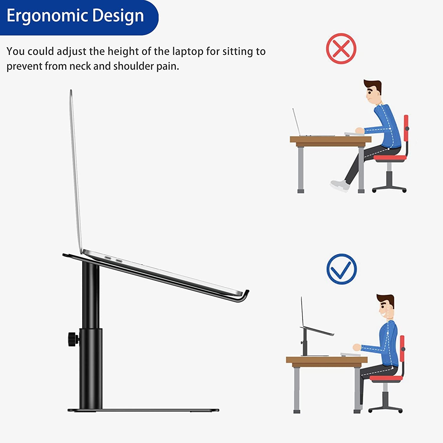 Aluminum Laptop Stand, Ergonomic Adjustable Notebook Stand, Riser Holder Computer Stand Compatible with Air, Pro, Dell, HP, Lenovo More 10-15.6" Laptops (Black)