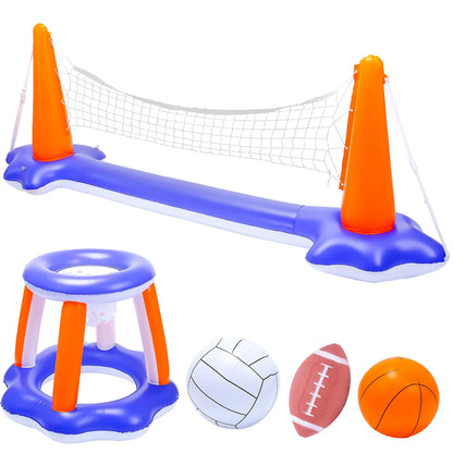 Pool Toys - Swimming Pool Basketball & Volleyball Sets Incl Inflatable Pool Volleyball Net, Floating Basketball Hoop and Water Football, Kids Summer Toys, Pool Games for Adults and Family