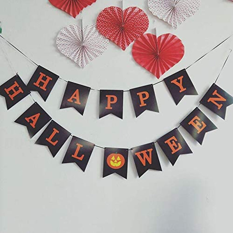 Black HAPPY HALLOWEEN Banner Garland with Pumpkin Sign, Halloween Party Decorations