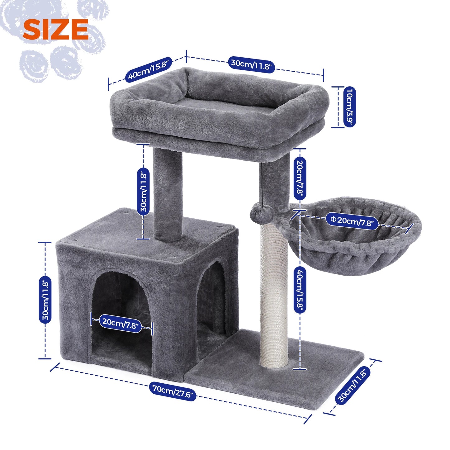 Cat Tree Small Cat Tower Cat Condo for Indoor Cats with Sisal Covered Scratching Post, Deep Hammock for Kittens and Small Cats