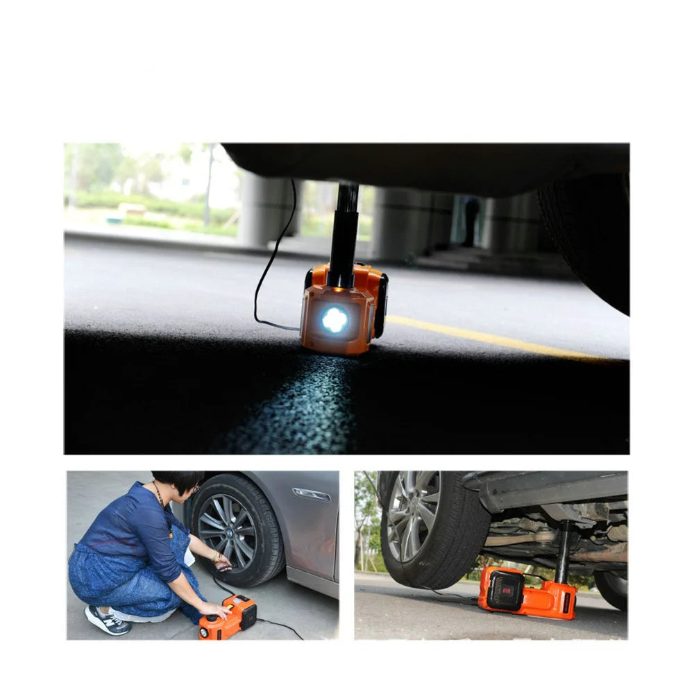 12V 5Ton Electric Car Hydraulic Jack with Tire Inflator Pump and LED Flashlight 3 in 1 Lift Jacks with Safe Hammer Tools for Car