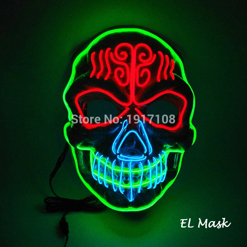 Hot Sales Halloween Horror Mask LED Neon Light up Mask Carnival Party Scary Mask Cosplay LED Mask Glow Party Supplies Dropship