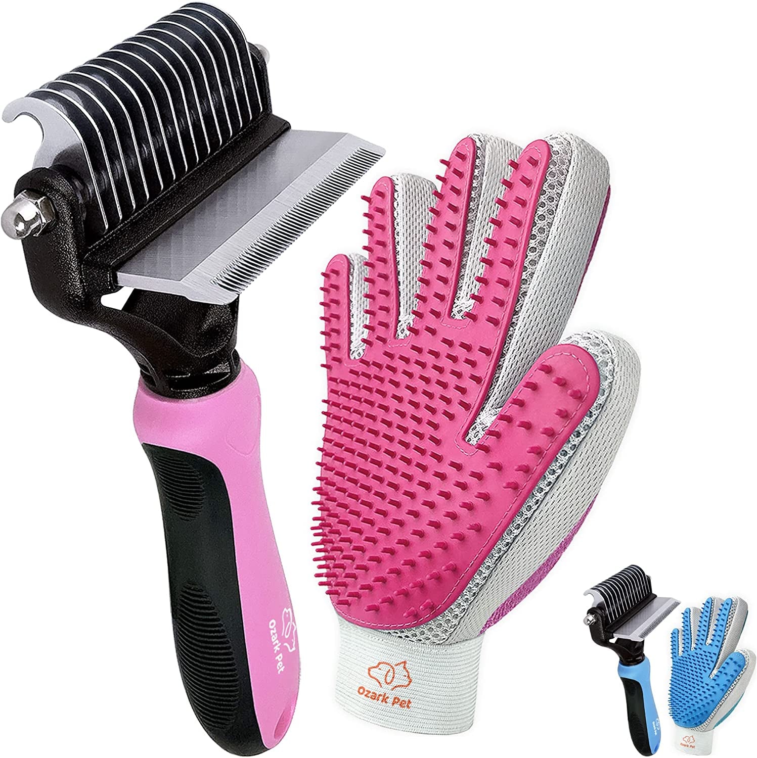 Dog Brush and Cat Brush-With Deshedding Brush, Dog Dematting Tools and 2 Side Shedding Brush Glove, Reduce Shedding up to 95%, for Short to Long Hair, Small to Medium Breeds by  (Pink Small)