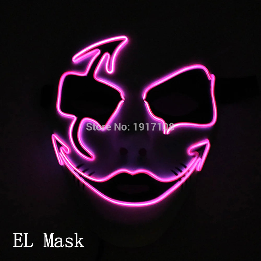 Hot Sales Halloween Horror Mask LED Neon Light up Mask Carnival Party Scary Mask Cosplay LED Mask Glow Party Supplies Dropship